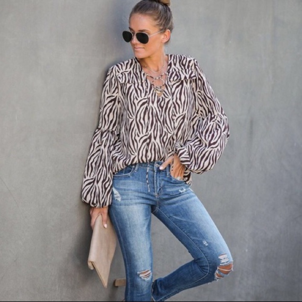 vici collection brown zebra blouse